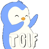 a blue and white penguin with the words tgif written on its chest