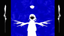 a black and white drawing of a person with arms outstretched
