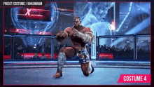 a man in a costume is kneeling down in a ring .