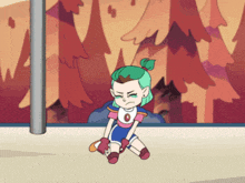 a cartoon of a girl with green hair and a ponytail