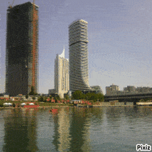 a picture of a city skyline with pixiz written on the bottom