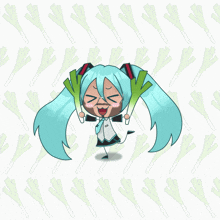 a cartoon drawing of hatsune miku holding a bunch of green onions