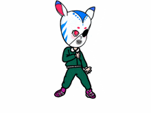 a cartoon drawing of a person wearing a zebra mask
