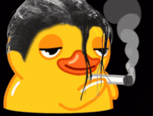 a cartoon duck is smoking a cigarette with smoke coming out of it