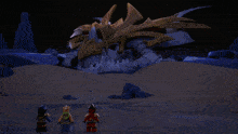 a group of lego figures standing in front of a large glowing object