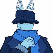 a drawing of a person with a hat and scarf