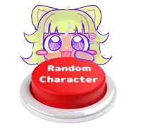 a red button that says random character with a girl on it