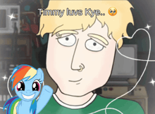 a drawing of a man with the words timmy luvs kye on the bottom