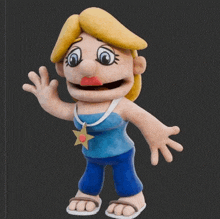 a female puppet with a star necklace on her neck