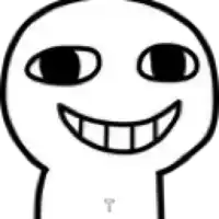 a black and white drawing of a person 's face with a big smile and a t on it .