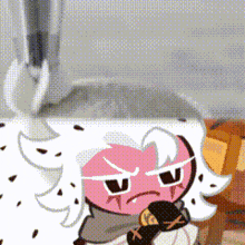 a cartoon character with a very angry face is standing in front of a washing machine .