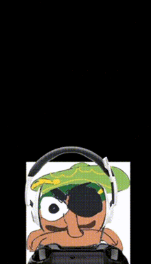 a cartoon character wearing headphones and sunglasses is pointing