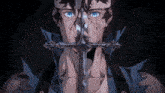 a man with a sword in front of his face