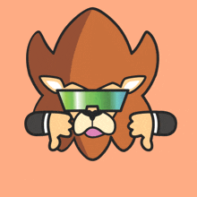 a cartoon drawing of a lion wearing sunglasses and giving a thumbs down