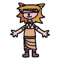 a pixel art drawing of a person dressed as a lion with a cat head .
