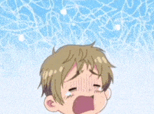 a cartoon character is crying with his mouth open and tears running down his face .