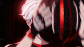 a drawing of a person with white hair and red lines