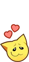a yellow cat with hearts coming out of its eyes