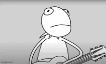 a black and white drawing of kermit singing with the words nothing makes me happier