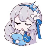 a girl with a flower in her hair is holding a blue pillow .
