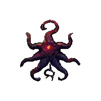 a drawing of an octopus with a red light coming out of its eyes