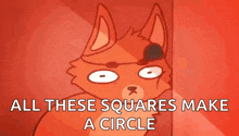 a cartoon of a cat with blood coming out of it 's mouth and the words `` all these squares make a circle ''