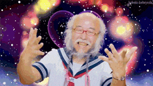 a man with glasses and a beard is wearing a sailor suit