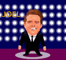 a cartoon of a man in a suit and tie with the name joel