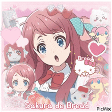 a picture of sakura de bread with hello kitty and hearts