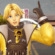 a cartoon character wearing a yellow jacket and gloves