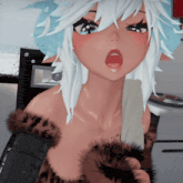 a cartoon girl with white hair is holding a popsicle