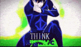 a man in a blue suit is covering his mouth with his hands and the words think fc are visible behind him