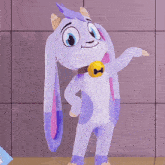 a cartoon character with horns and overalls is surrounded by blue lights