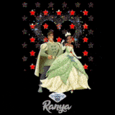 princess tiana and prince naveen from the princess and the frog standing next to each other