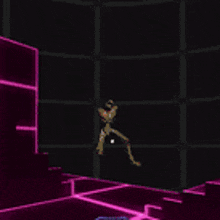 a computer generated image of a robot standing in a dark room