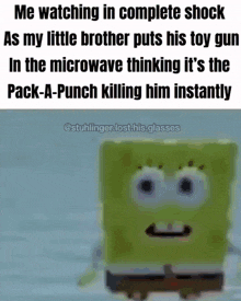 a picture of spongebob with a caption that says ' me watching in complete shock '
