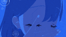 a girl with blue hair is wearing a mask and tiara