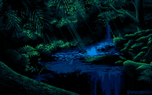 a pixel art of a waterfall in the jungle with the watermark @anasabin