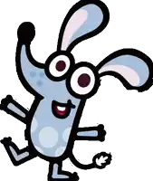a cartoon dog with big eyes and ears is smiling and waving its paw .