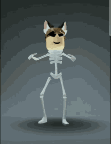 a cartoon of a skeleton wearing sunglasses and a cat head