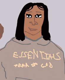 a drawing of a man wearing an essentials shirt