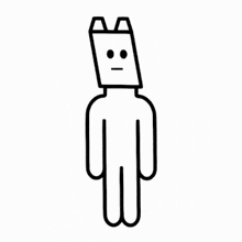 a black and white drawing of a robot with a box on its head .
