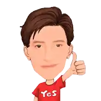 a cartoon man wearing a red shirt that says yes