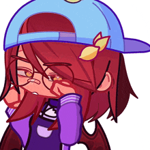a cartoon of a girl wearing glasses and a hat