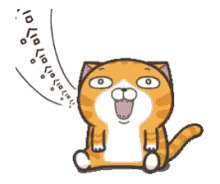 a cartoon cat with its mouth open and a speech bubble coming out of it 's mouth .