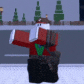 a minecraft character is standing in the snow wearing a red shirt and hat .