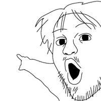 a black and white drawing of a man 's face with a beard pointing up .