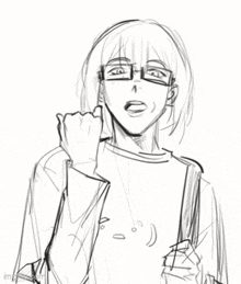 a black and white drawing of a person wearing glasses and a jacket .