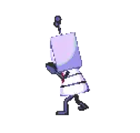 a pixel art of a person laying on a bed with a cherry on their head .