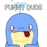 a cartoon whale with its tongue out and the words funny dude on the bottom